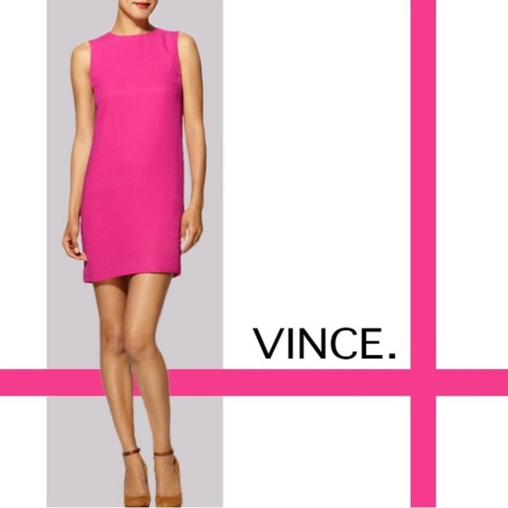 Vince 100% Silk Shift Dress Size 2 Pink Sleeveless Crew Neck